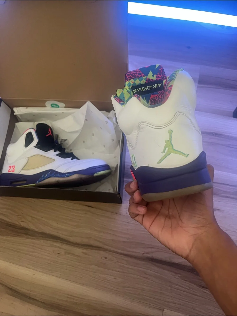 Jordan Retro 5 White with Neon Pink, Purple & Lime Accents